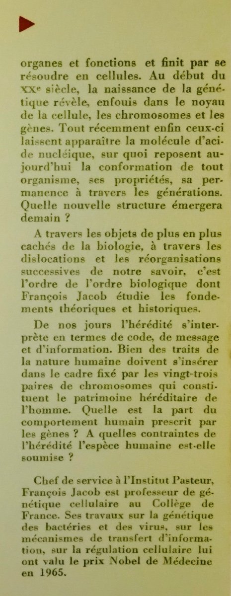 JACOB - La Logique du vivant. Une histoire de l'hérédité. 1970. Envoi de l'auteur.-photo-3