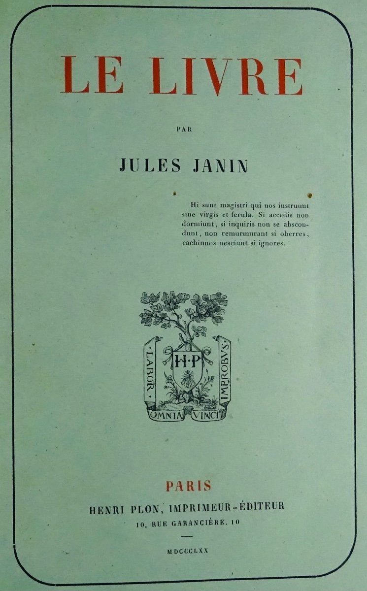 Janin (jules) - The Book. Paris, Henri Plon, 1870. Original Edition.