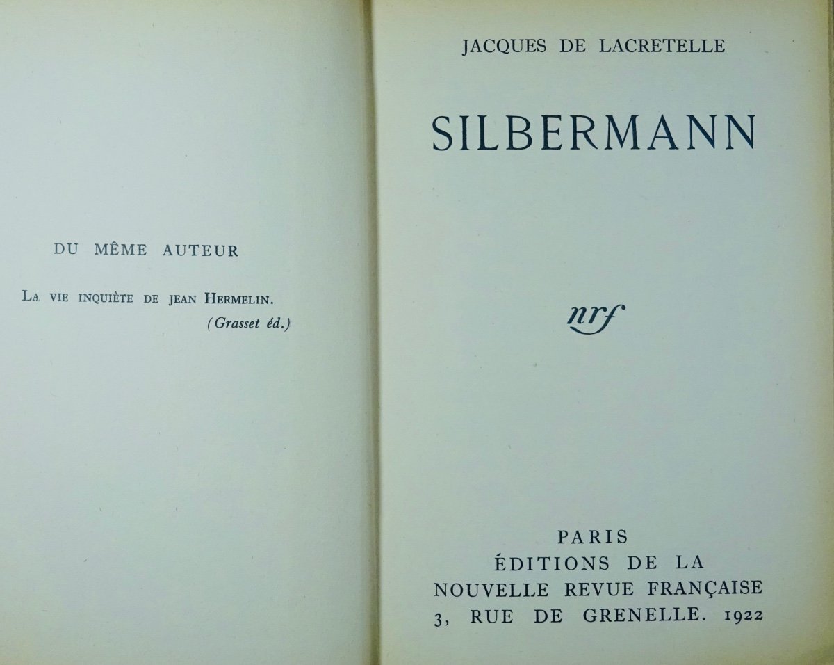 Lacretelle - Silbermann. Paris, Nouvelle Revue Française, 1922. Sent By The Author.-photo-3