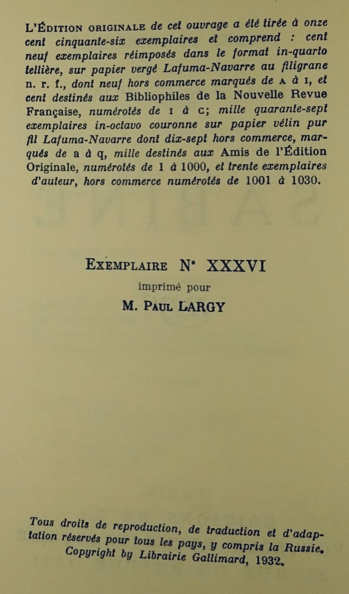 Lacretelle (jacques De) - The High Bridges * Sabine. Gallimard, 1932. First Edition.-photo-3
