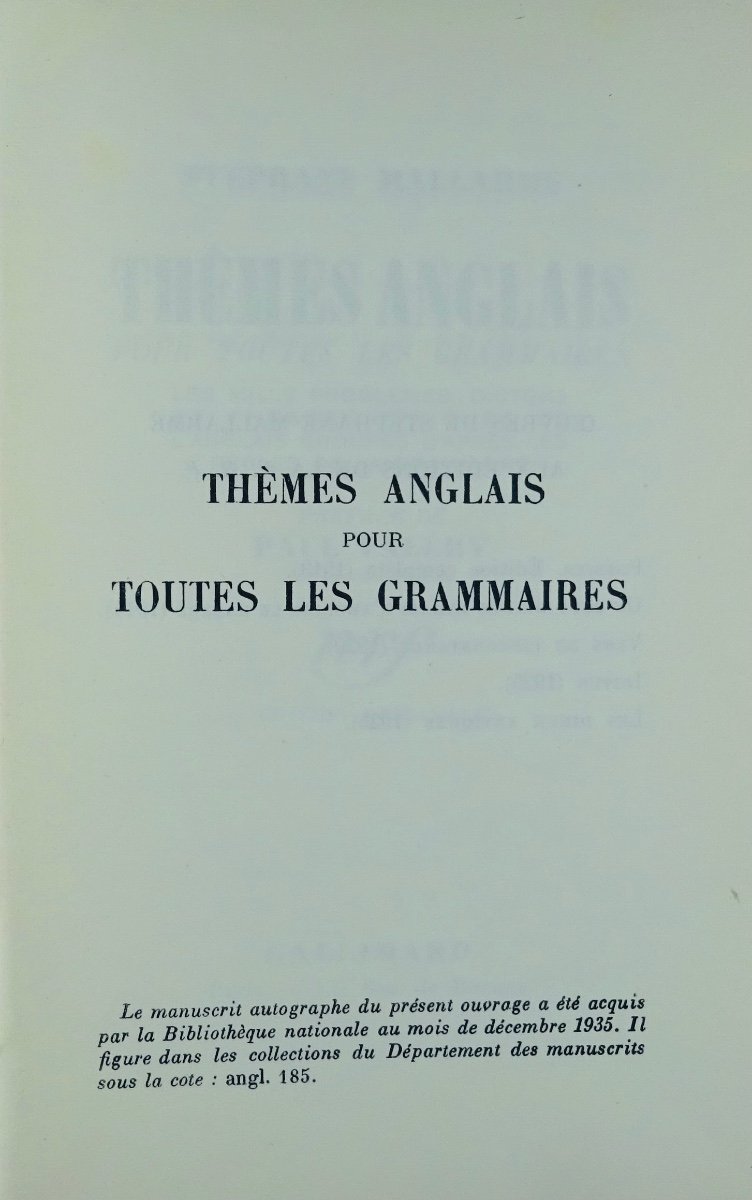 MALLARMÉ - Thèmes anglais pour toutes les grammaires. Gallimard, 1937. Édition originale.-photo-2