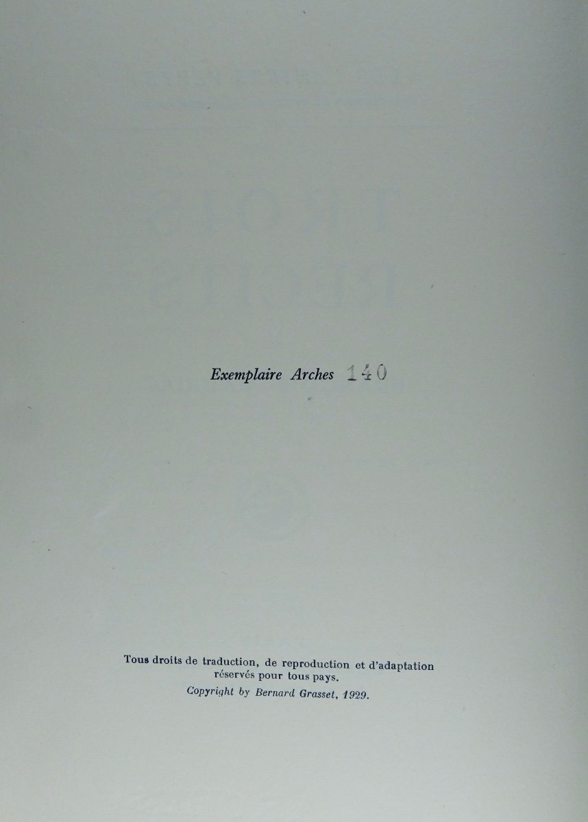 MAURIAC (François) - Trois récits. Grasset, 1929. Exemplaire sur vélin d'Arches.-photo-2