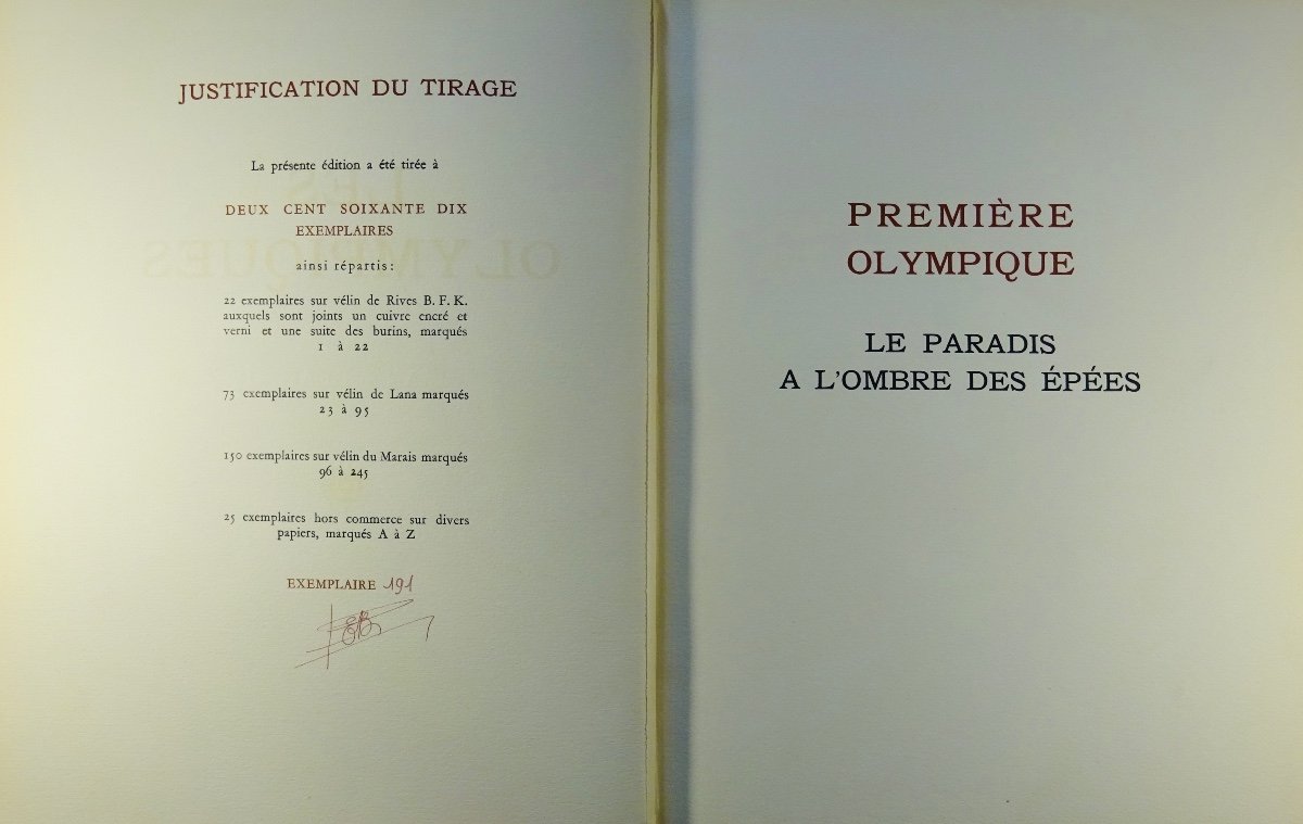 MONTHERLANT (Henry de) - Les Olympiques. Sapienta, 1947. Illustré de burins d'Eliane BEAUPUY.-photo-3