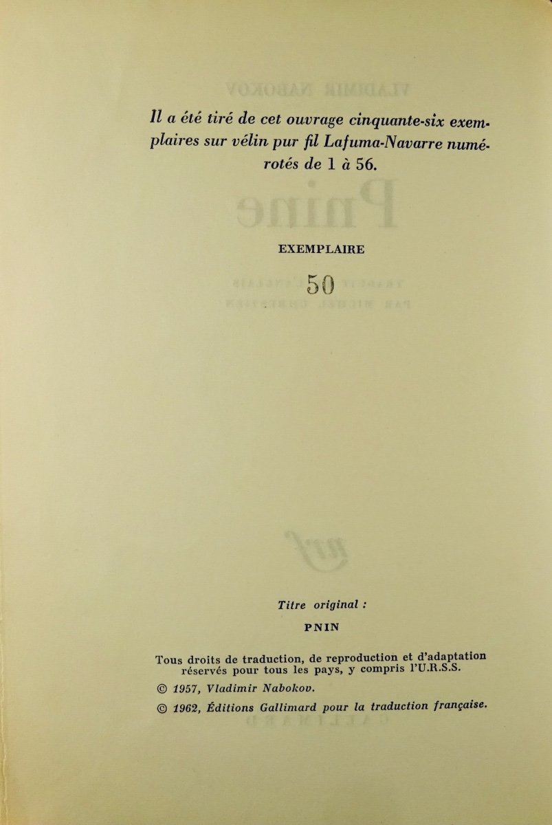 Nabokov (vladimir) - Pnin. Paris, Gallimard, 1962. First Edition.-photo-3