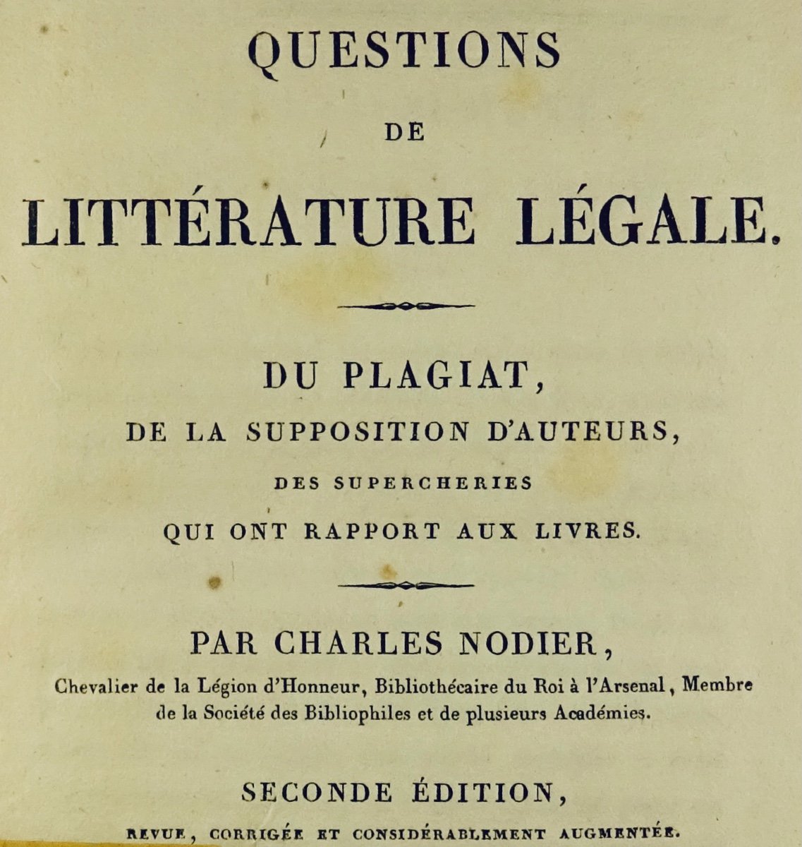 NODIER (Charles ) - Questions de littérature légale. Du plagiat... 1828, édition d'époque.-photo-2