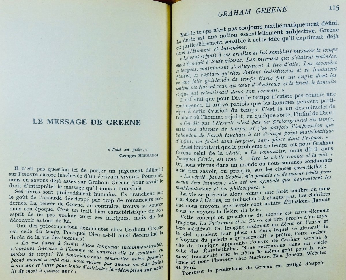 Pange (victor De) - Graham Greene. Editions Universitaires, 1955. Mosaic Binding.-photo-4