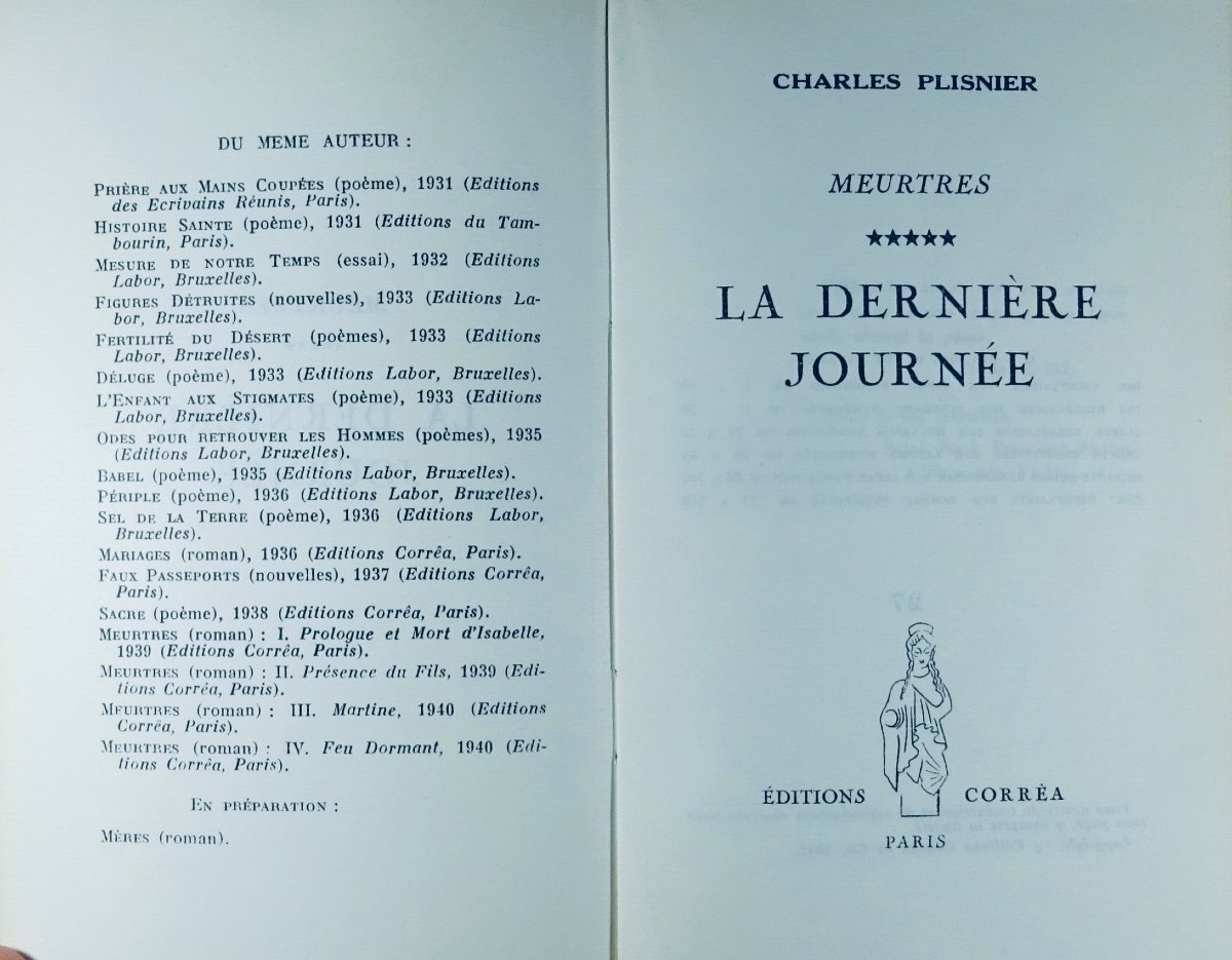 PLISNIER - Meurtres. Le Retour du fils. Martine. Feu dormant. La Dernière journée.  1939-41.-photo-7