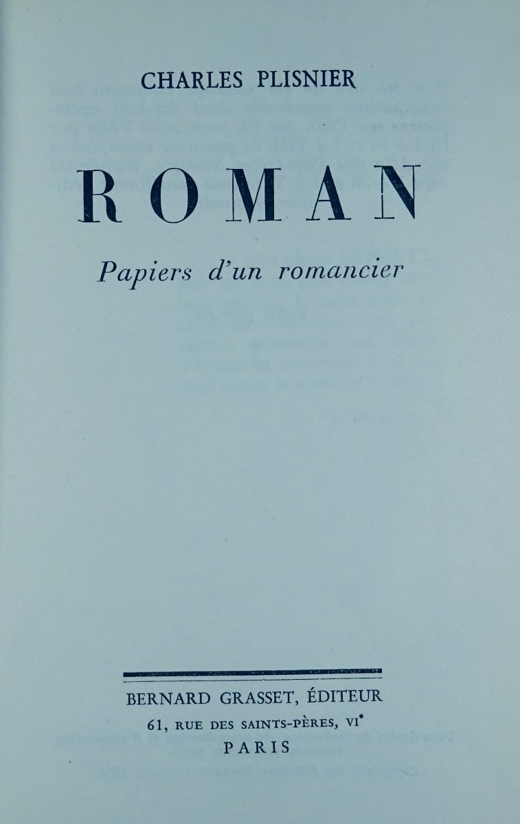 Plisnier (charles) - Novel. Papers Of A Novelist. Bernard Grasset, 1954. First Edition.-photo-4