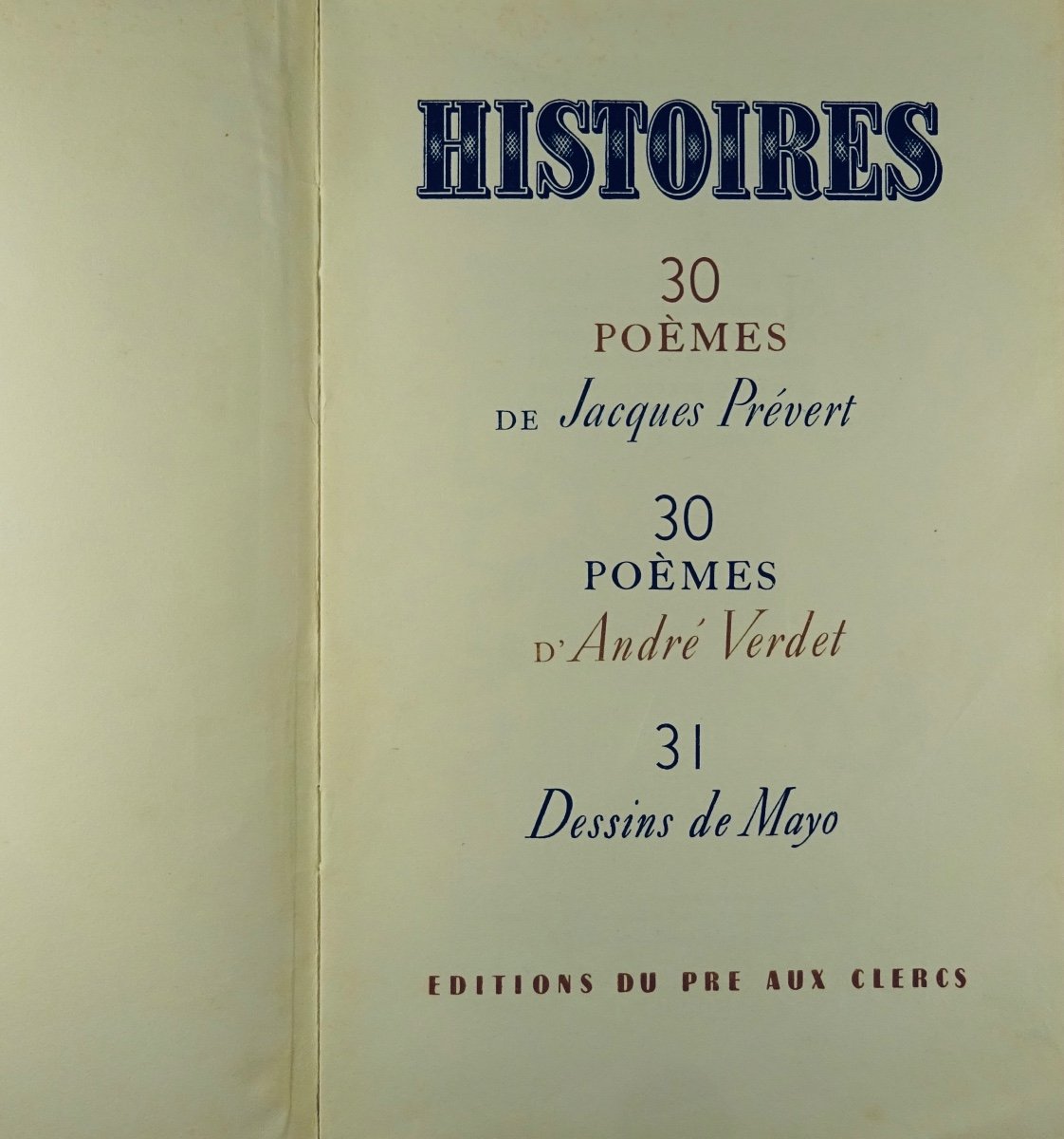 PRÉVERT, VERDET et MAYO - Histoires. Éditions du Pré aux Clercs, 1946.-photo-2