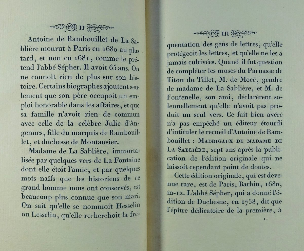 Sablière (antoine De Rambouillet De La) - Madrigals Of Monsieur De La Sablière. Delangle, 1825.-photo-4