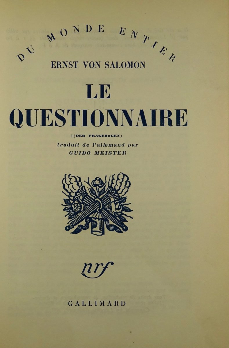 Salomon (ernst Von) - The Questionnaire. Gallimard, 1953. Original Edition In French.-photo-3