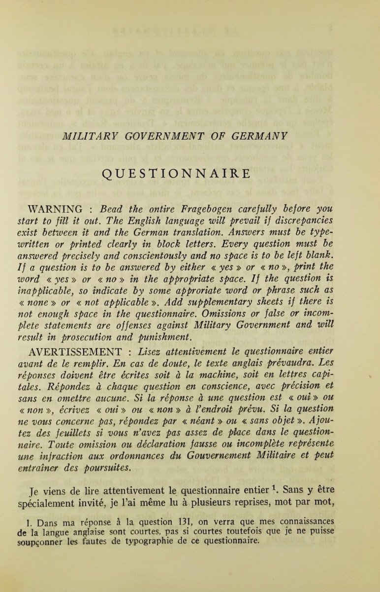 Salomon (ernst Von) - The Questionnaire. Gallimard, 1953. Original Edition In French.-photo-1