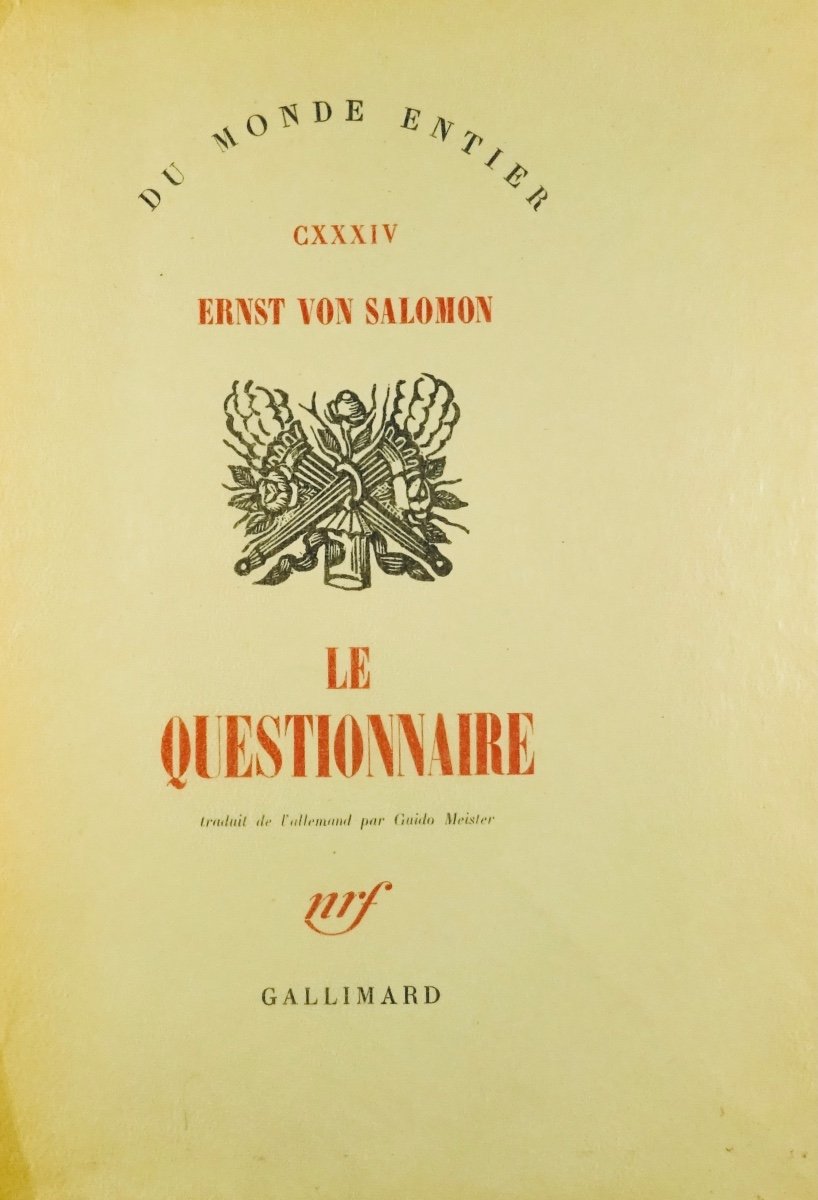 Salomon (ernst Von) - The Questionnaire. Gallimard, 1953. Original Edition In French.