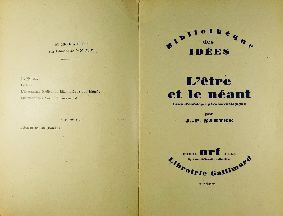 Sartre - Being And Nothingness. Phenomenological Ontology Essay. Gallimard, 1943. 2nd Edition.-photo-2