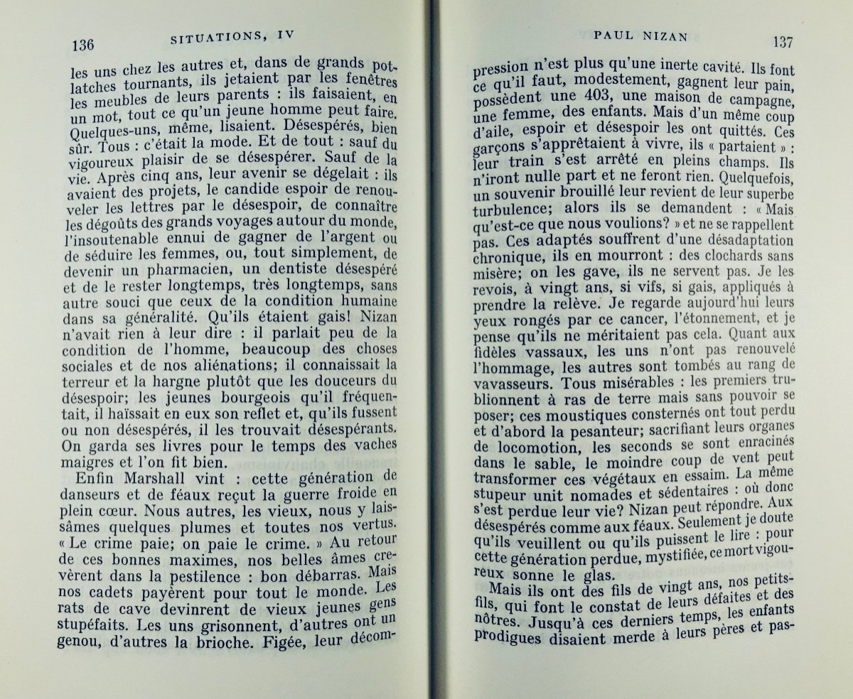 Sartre (jean-paul) - Situations, Iv. Portraits. Gallimard, 1964. First Edition.-photo-3