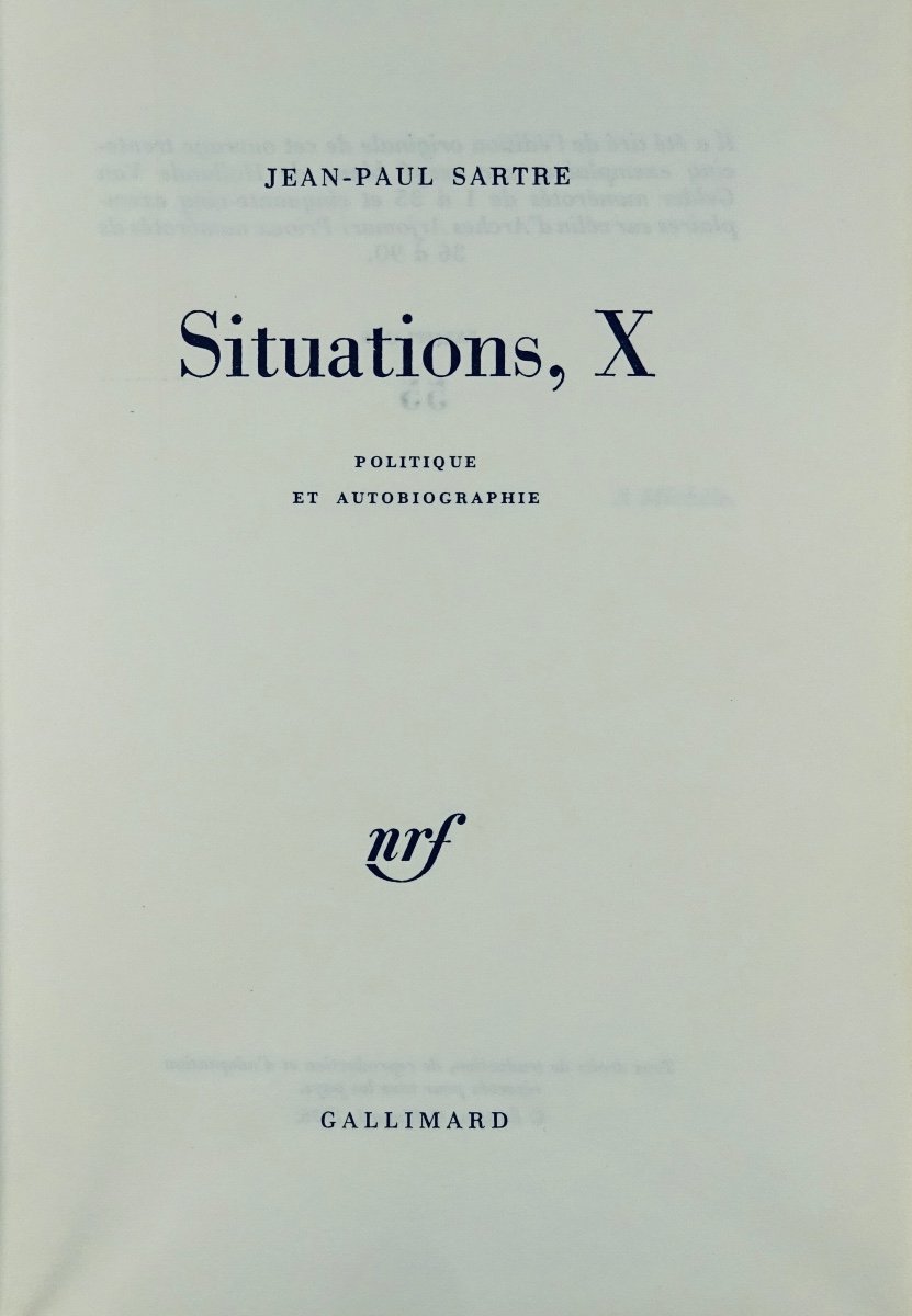 Sartre - Situations, X. Politics And Autobiography. Gallimard, 1976, Original Edition.-photo-2