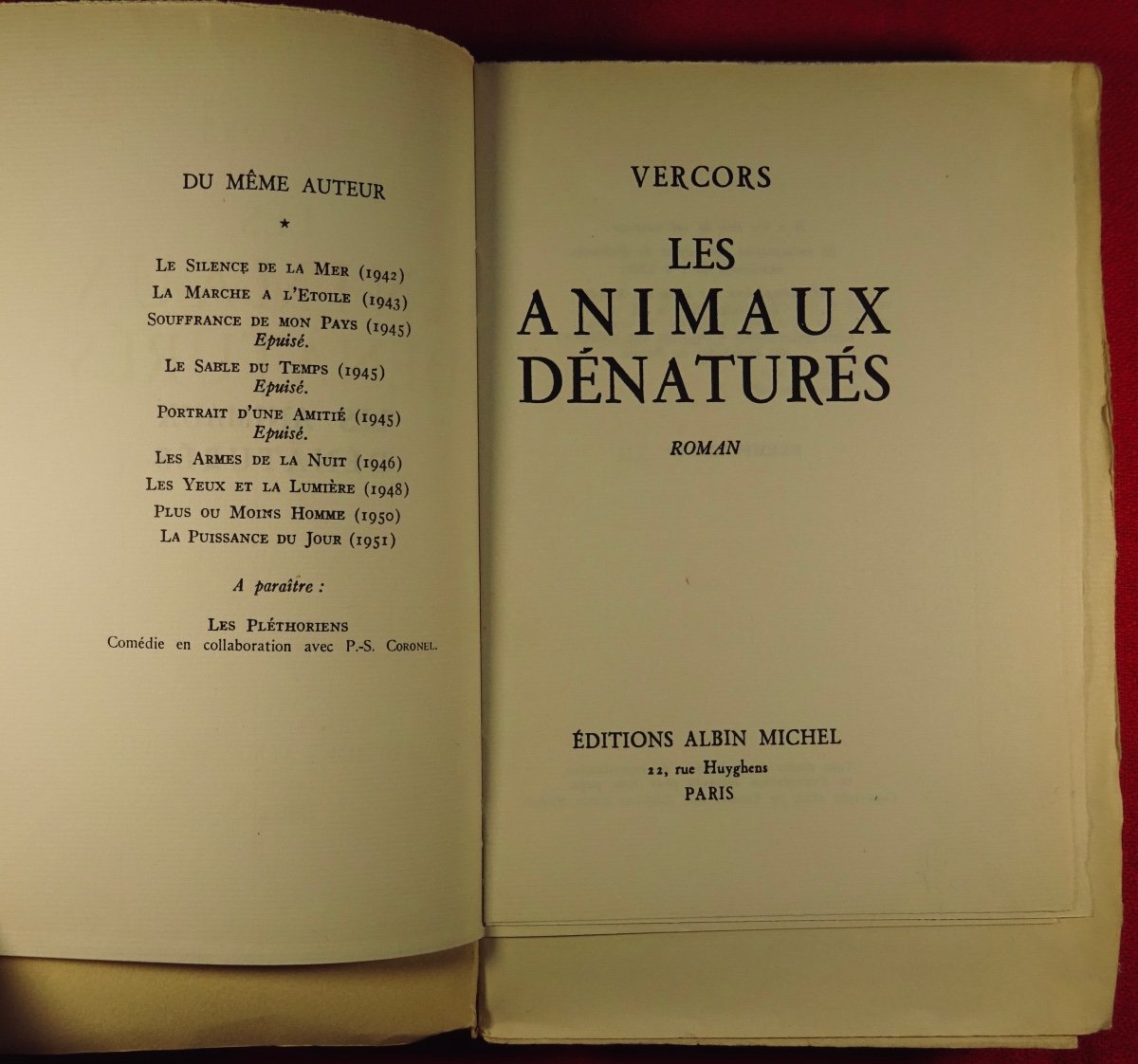 Vercors - Denatured Animals. Novel. Albin Michel, 1952, First Edition.-photo-3