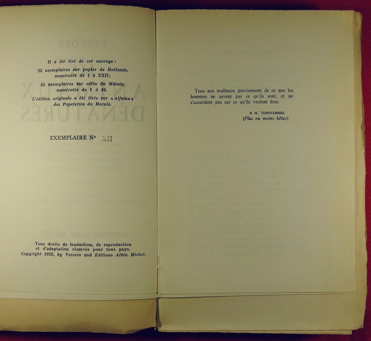 VERCORS - Les Animaux dénaturés. Roman. Albin Michel, 1952, Édition originale.-photo-4