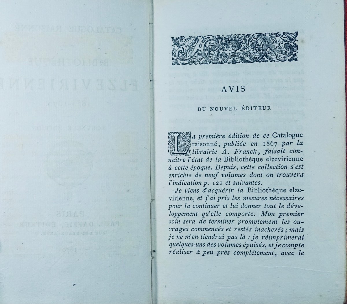 Catalogue Raisonné De La Bibliothèque Elzévirienne 1853-1870. Paris, Paul Daffis, 1870.-photo-2