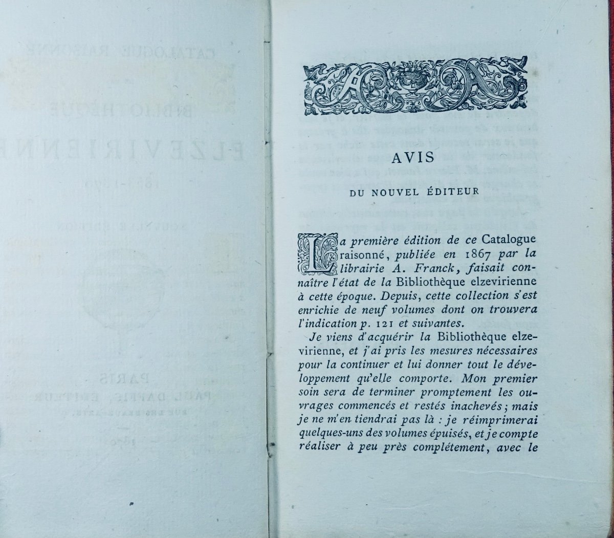Catalog Raisonné Of The Library Elzévirienne 1853-1870. Paris, Paul Daffis, 1870.-photo-2