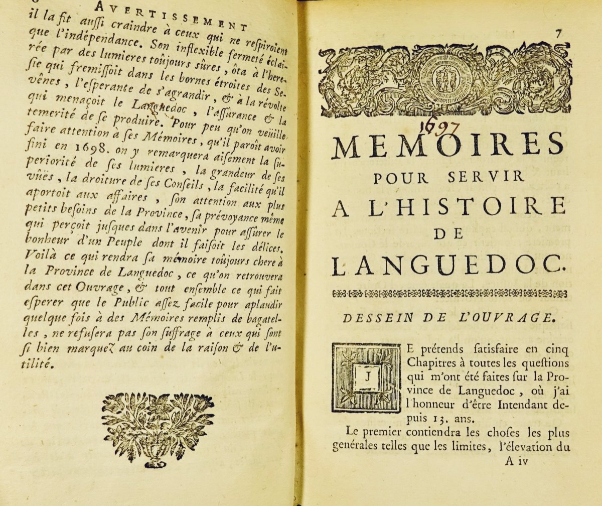 BASVILLE - Mémoires pour servir l'histoire de Languedoc. Amsterdam, Chez Pierre Boyer, 1734.-photo-3