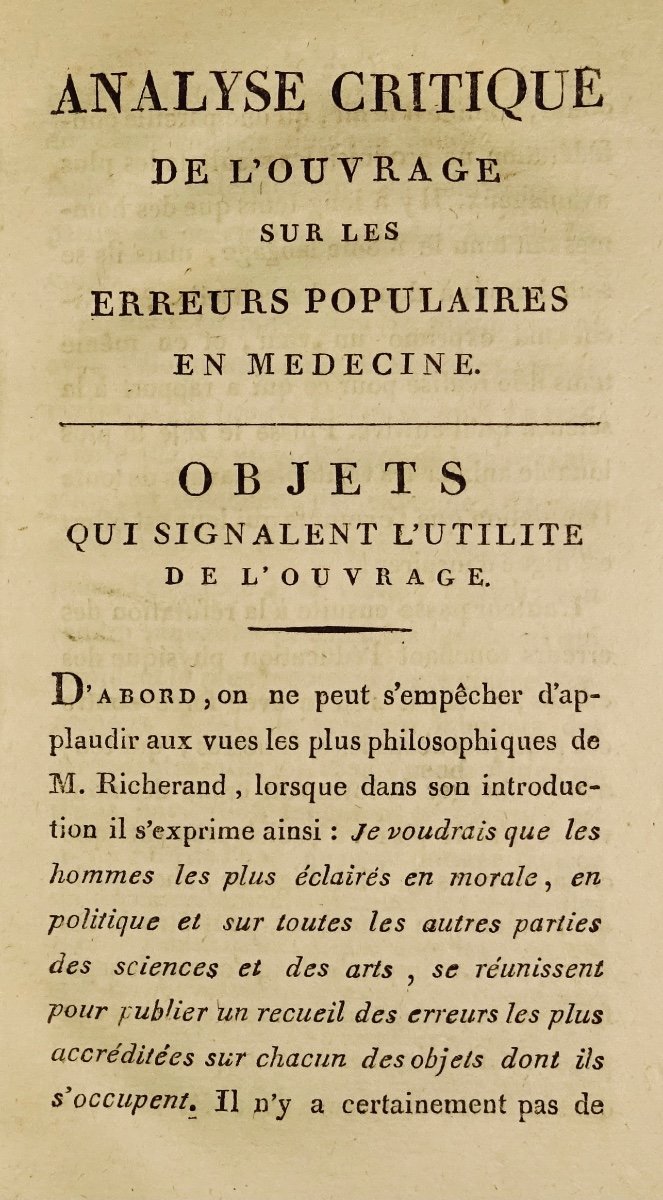 Broc - Critical Analysis Of The Work On Popular Errors In Medicine. Chez Allut, 1810.-photo-1