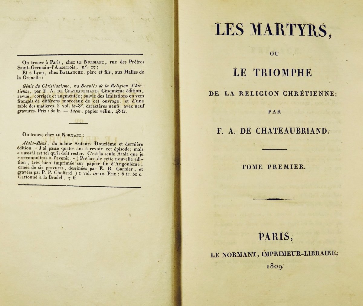 CHATEAUBRIAND - Les martyrs ou le triomphe de la religion chrétienne. 1809, édition originale.