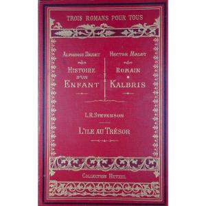 Daudet- Malot - Stevenson - Three Novels For Everyone. Hetzel, 1880, Publisher's Cardboard.