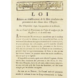 Loi relative au rétablissement de la libre circulation des personnes. Chez Haener, 1793.