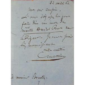 Chatrian - Handwritten Note From April 23, 1864, To A Critic Of Le Figaro, M. Bourdin. 1865.