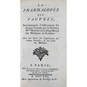 [MAZEAS (Guillaume)] - La pharmacopée des pauvres. Paris, Herissant, 1757, reliure plein veau.