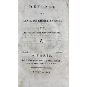 CHATEAUBRIAND - Le génie du christianisme ou beautés de la religion chrétienne. 1803.