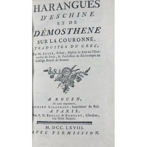 AUGER - Harangues d'Eschine et de Démosthène sur la couronne. 1768, reliure de l'époque.
