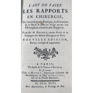 Devaux (jean) - The Art Of Writing Surgical Reports. Published By d'Houry, 1746. Original Binding.