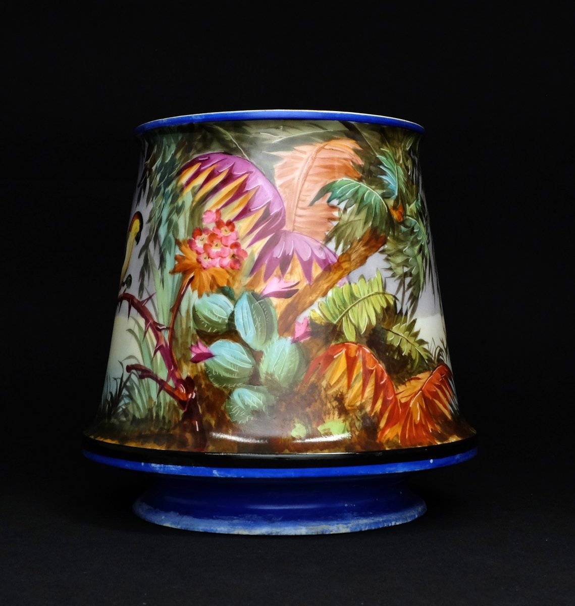 Lampshade-shaped Porcelain Cachepot Decorated With Parrots In The Jungle, 19th Century-photo-4