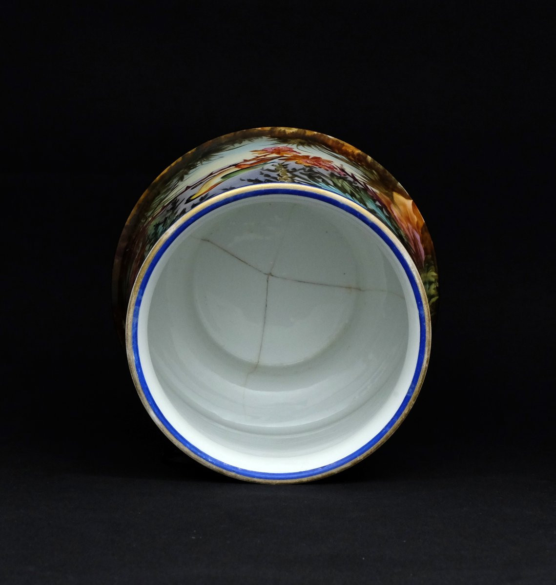 Lampshade-shaped Porcelain Cachepot Decorated With Parrots In The Jungle, 19th Century-photo-2