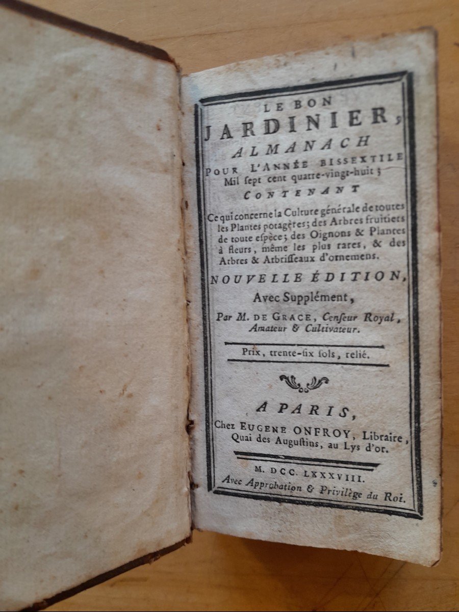 Livre Ancien M. De Grâce  Le Bon Jardinier Almanach Pour l'Année Bissextile 1788-photo-3