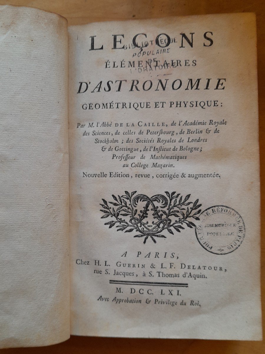 Livre Ancien La Caille Leçons elementaires d'Astronomie Géométrie Et Physique -photo-2