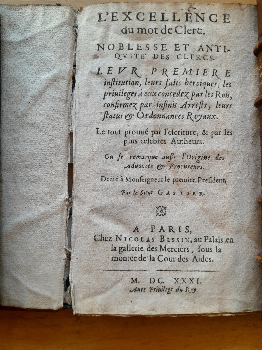 Livre Ancien Gastier l'Excellence Du Mot De Clerc  N0noblesse Et Antiquité Des Clercs-photo-3