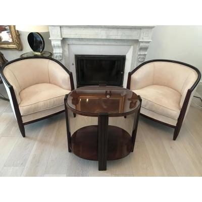 Pair Of Armchairs And Pedestal Rosewood Art Deco 1930