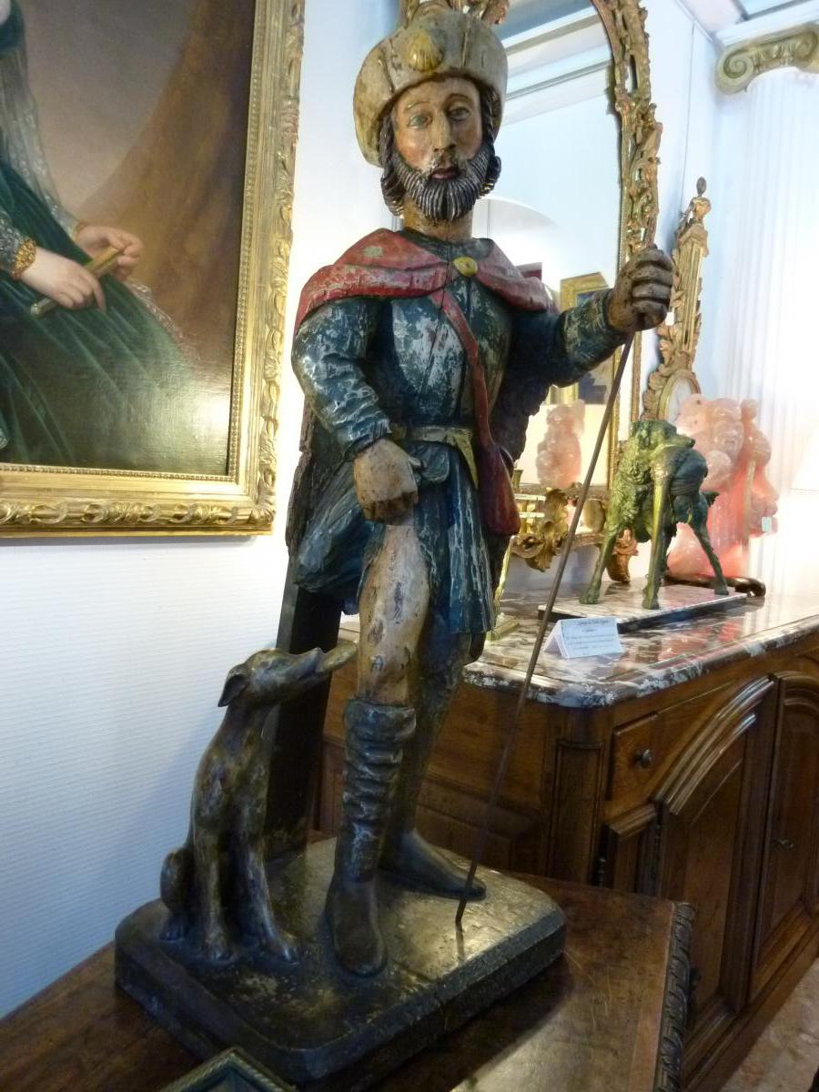 Statue Polychrome De Saint Roch Fin 17ème Siecle