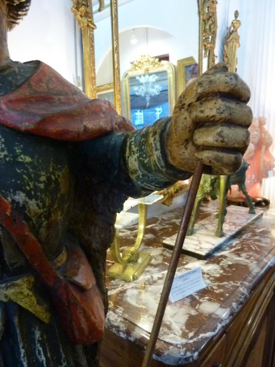 Statue Polychrome De Saint Roch Fin 17ème Siecle-photo-1