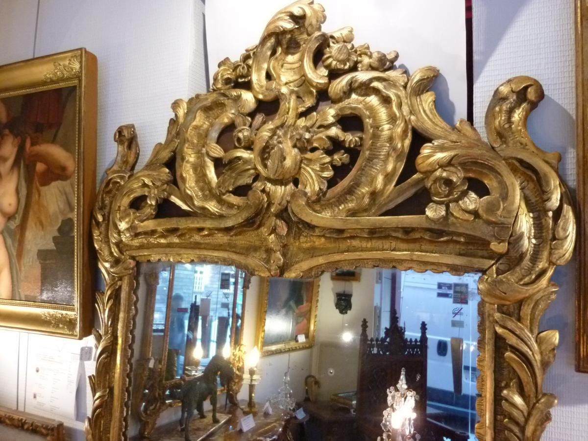 Miroir En Bois Doré à La Feuille Epoque Louis XV - XVIIIème Siècle-photo-2