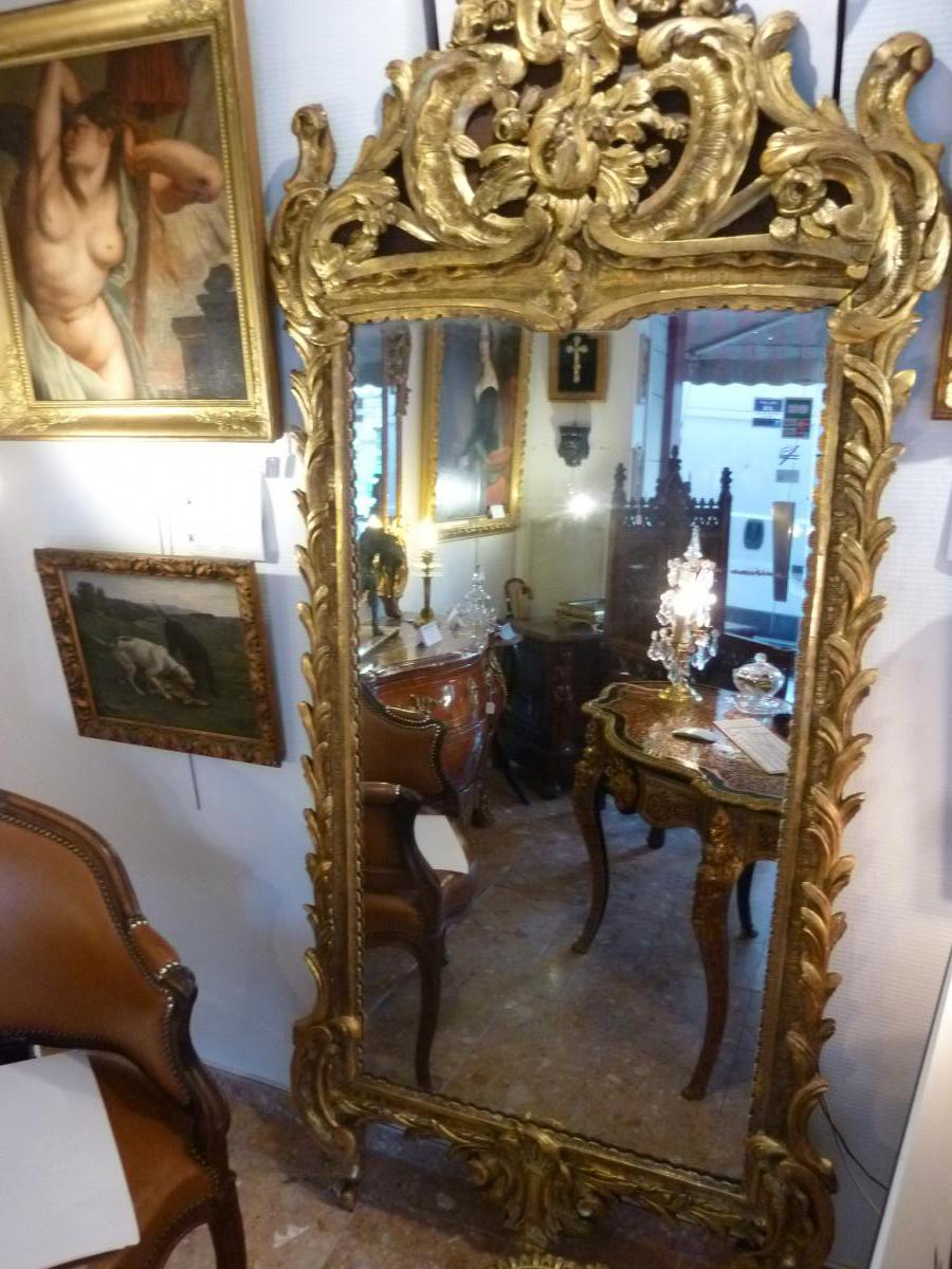 Miroir En Bois Doré à La Feuille Epoque Louis XV - XVIIIème Siècle-photo-4