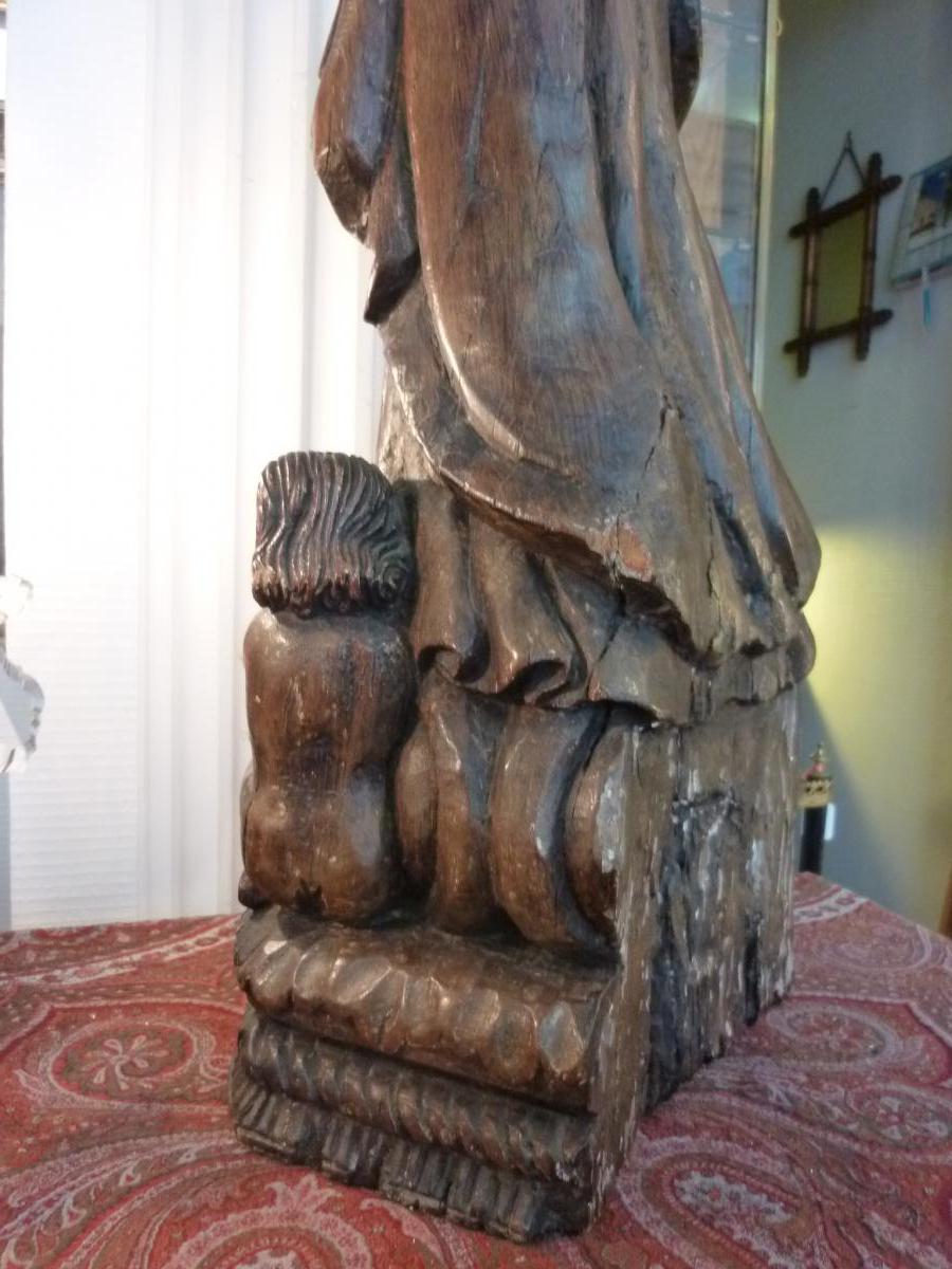 Statue Vierge En Bois Sculpté  XVIIIème Siècle -photo-1