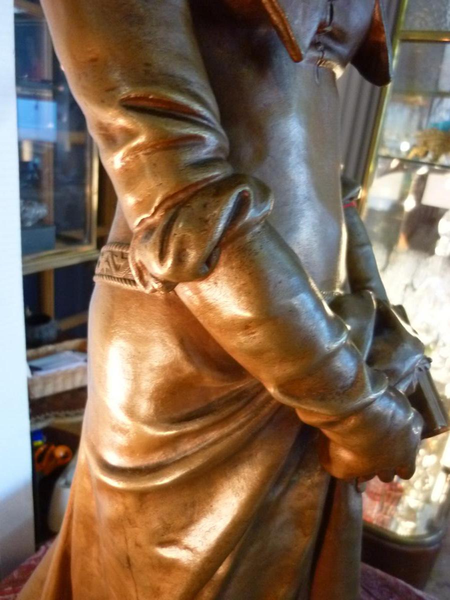 Sculpture Bronze Young Woman Marguerite Sign Eugene Aizelin-photo-4