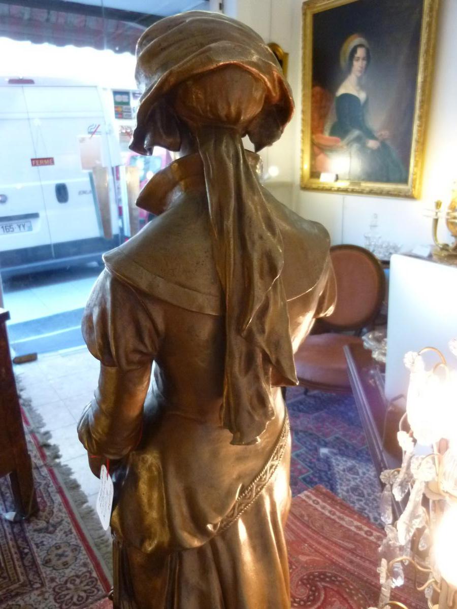 Sculpture Bronze Young Woman Marguerite Sign Eugene Aizelin-photo-1