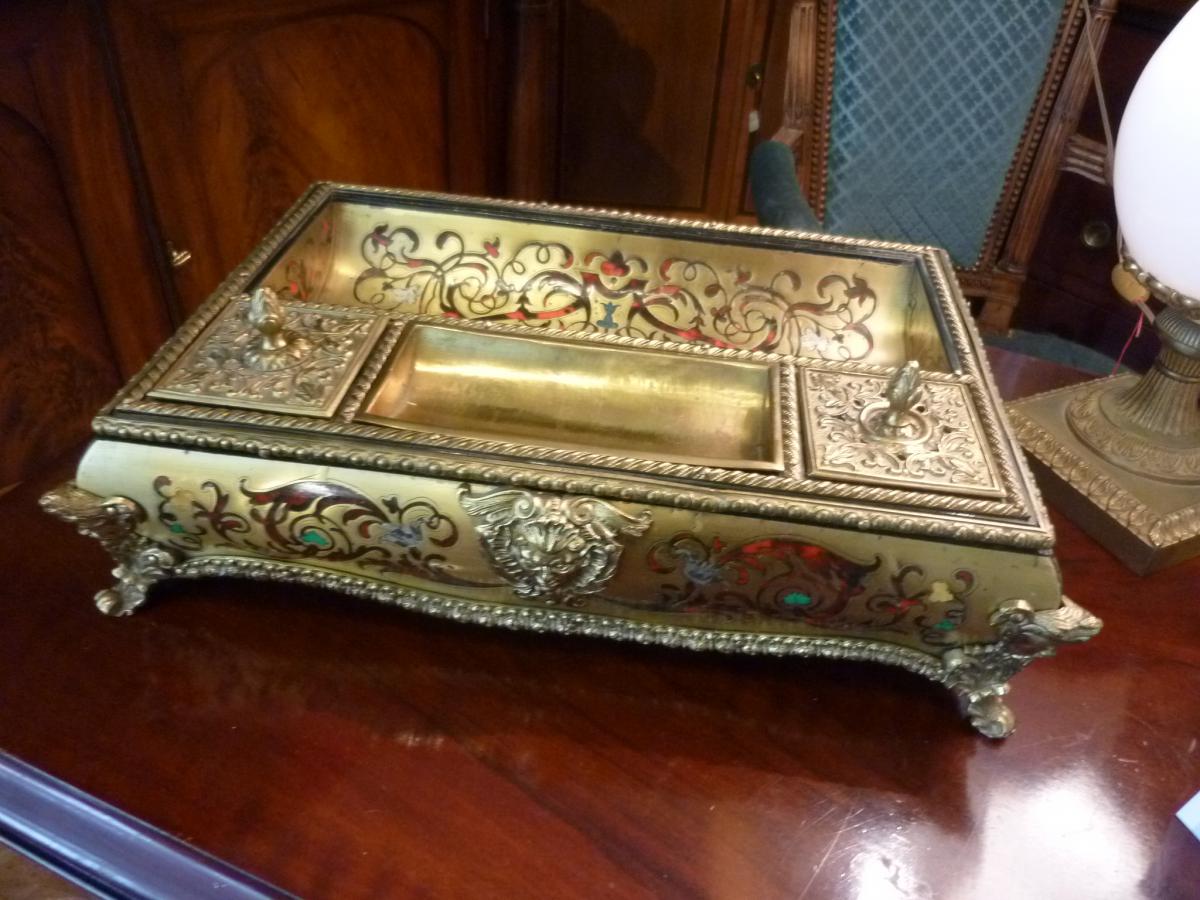 Encrier Epoque Napoléon III En Marqueterie Boulle 