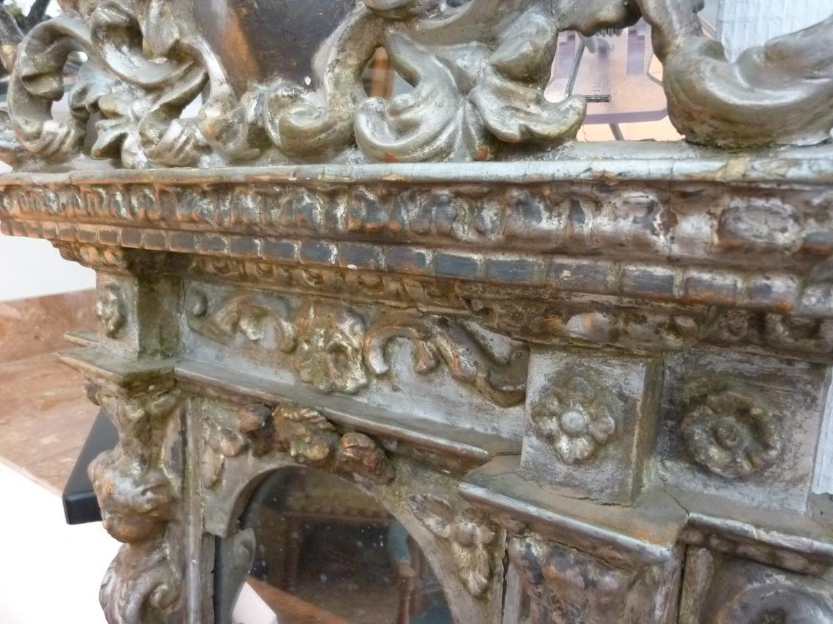 Baroque Italian Openwork Pediment Mirror Antique Eighteenth Century-photo-2