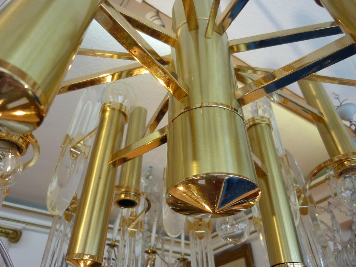 Gaetano Sciolari, Chandelier Brass And Crystal, 1969-photo-3